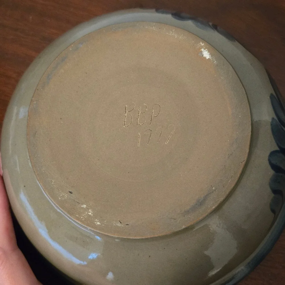 Beaumont Brothers Pottery BBP 1997 Hand Painted Cobalt Blue Stoneware Salt Glaze